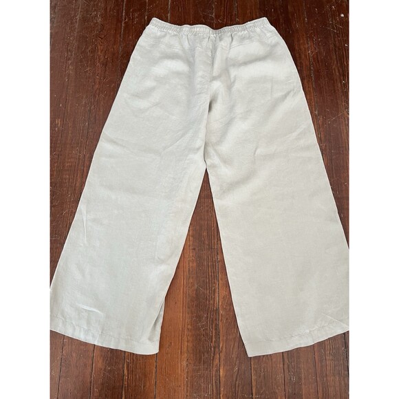 Max Studio 100% Linen Drawstring Wide Leg Trouser Pants Lightweight Tan XL - Picture 2 of 9